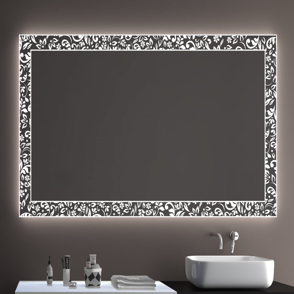 SARAR LD408 Made-to-Measure Bathroom Wall Mirror, 110 x 50 cm, A++ LED, Laser Engraving