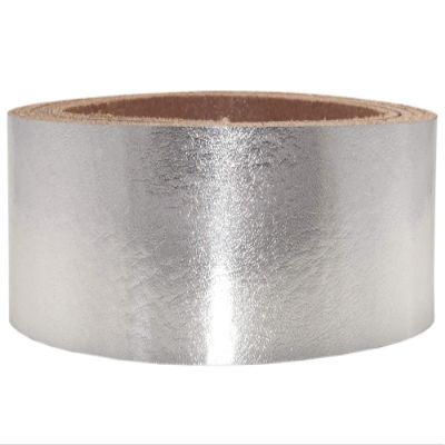 Metallic Leather Strap, Shiny Light Texture, Silver, 2.5 mm Thick, 2.5 cm Wide