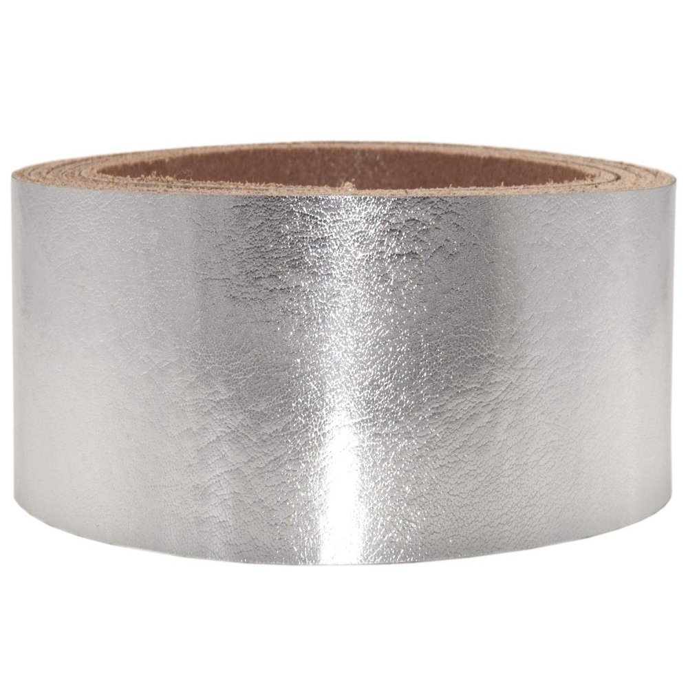 Metallic Leather Strap, Shiny Light Texture, Silver, 2.5 mm Thick, 2.5 cm Wide
