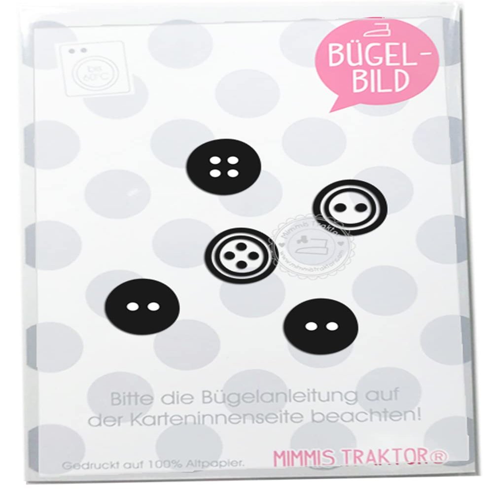 Iron-On Patch: 5 Black Buttons, 2 cm