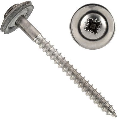 OPIOL QUALITY Roofing Screws Pozidriv 4.5 x 60 mm with 15 mm Washer, Stainless Steel A2 V2A, 200 Pack