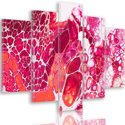 Feeby Mayuko Miura Abstract Color 5-Panel Canvas Wall Art Type A, 200 x 100 cm, Pink Red White