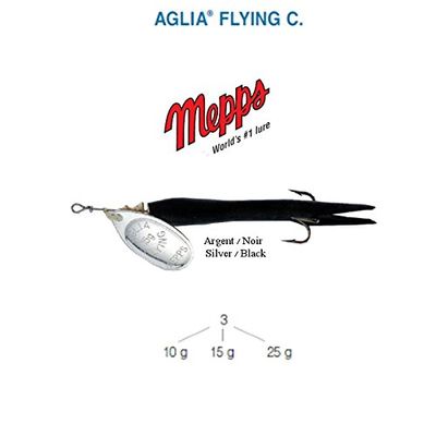 B-Creative Mepps Aglia Spinner Lure, Sea Trout, Pike, Perch, Salmon, Fly C, Silver/Black, 15 g