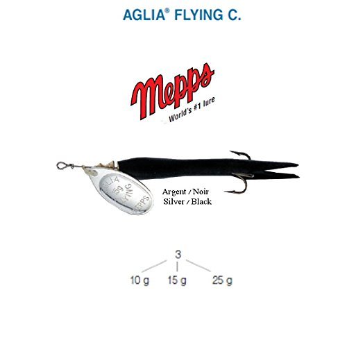 B-Creative Mepps Aglia Spinner Lure, Sea Trout, Pike, Perch, Salmon, Fly C, Silver/Black, 15 g
