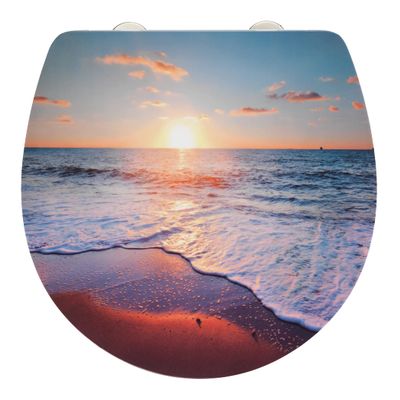 WENKO Sunset Toilet Seat, High-Gloss, Soft-Close, Fix-Clip Mounting