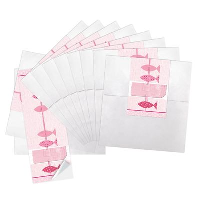 Logbuch-Verlag 25 Small White Paper Bags with Pink Fish Stickers, 13 x 18 cm