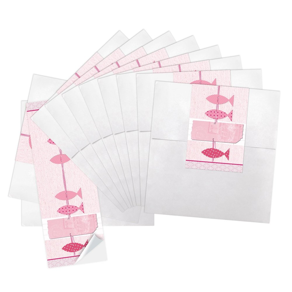 Logbuch-Verlag 25 Small White Paper Bags with Pink Fish Stickers, 13 x 18 cm