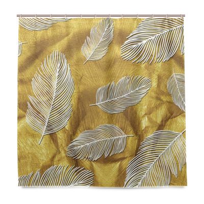 Mnsruu Golden Feather Shower Curtain with Hooks, 72 x 72 Inches