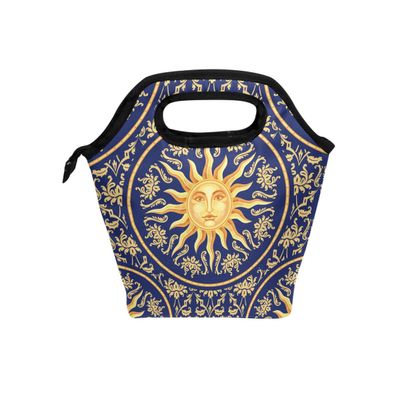 yibaihe Insulated Lunch Bag with Baroque Sun Face Pattern