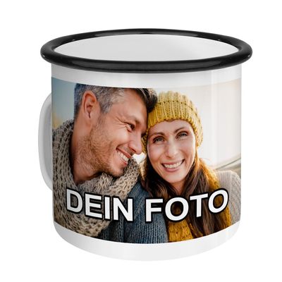 PhotoFancy Personalized Enamel Mug with Photo, 300 ml, White with Black Rim