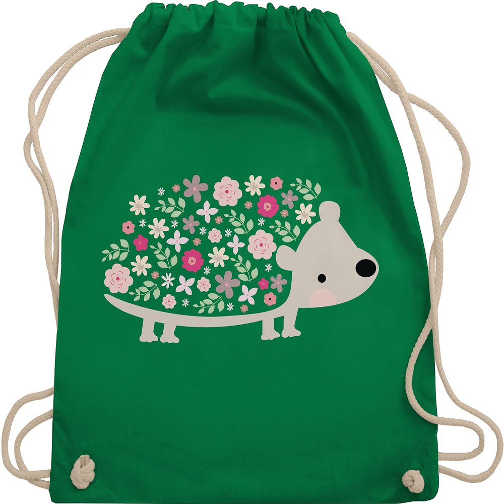 Shirtracer Drawstring Backpack – Hedgehog Spring Animals with Flowers I – One Size – Green