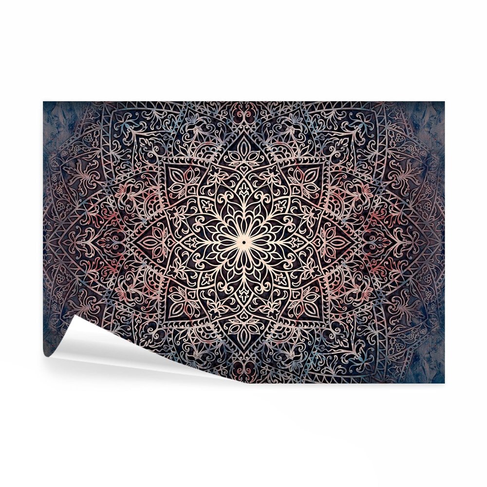 decomonkey Mandala Photo Wallpaper, 350 x 256 cm, XL, Blue Oriental Ornament Pattern