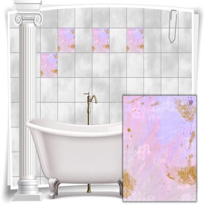 Medianlux Tile Stickers, Vintage Retro Shabby Chic Pink and Purple, Kitchen Bathroom WC Decor, 4 Pack, 10 x 10 cm