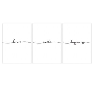 Wunderpixel Set of 3: Love, Smile, Happiness Fine Art Prints on Hahnemühle Paper, A4, Unframed, Black and White