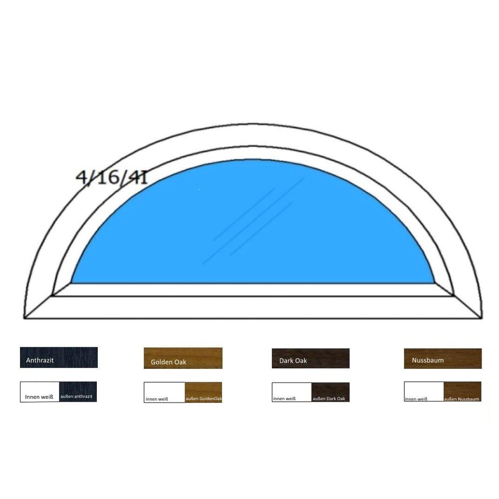 Arched uPVC Window, Clear Double Glazing, 1400 x 700 mm, White/Golden Oak