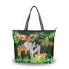 Large Jungle Animals Shoulder Tote Bag with Zipper, Elephant and Giraffe, Multicolor view 1