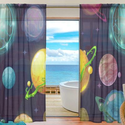 MNSRUU Football Motif Sheer Curtain, Textile, Multicolor, 55" W x 84" L (140 x 213 cm)