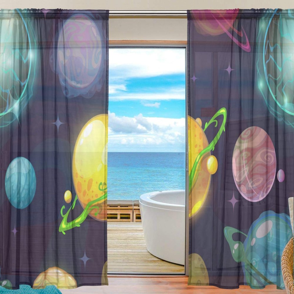 MNSRUU Football Motif Sheer Curtain, Textile, Multicolor, 55" W x 84" L (140 x 213 cm)