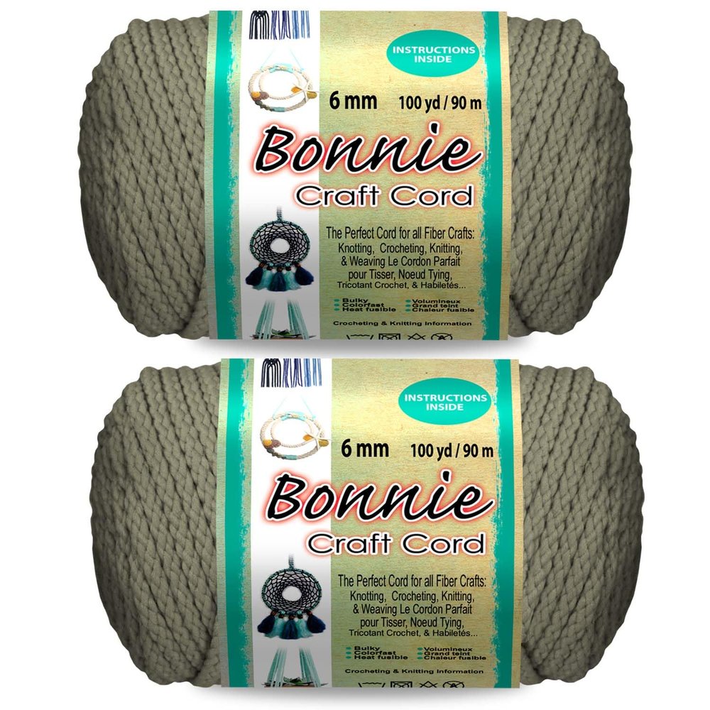 Pepperell Bonnie Braid Macrame Cord, 6 mm x 91 m, Straw, Twisted Polypropylene Cord for Crafts, Plant Hangers, Wall Hangings, Crochet and Macrame, 2-Pack