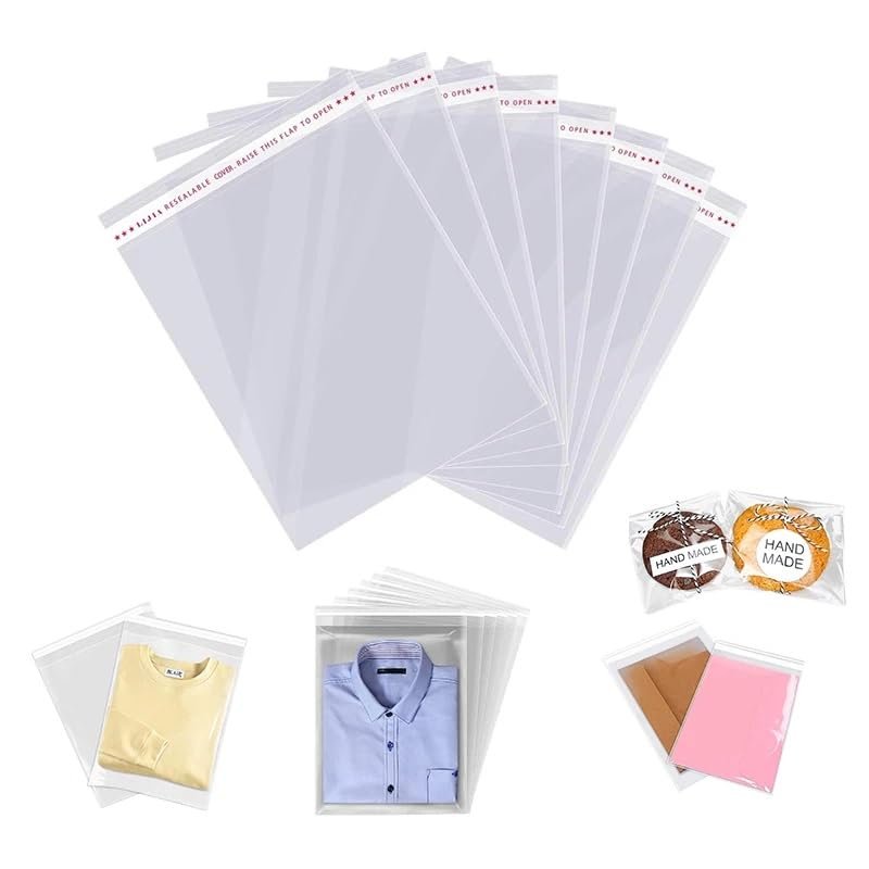 500 Transparent Self-Adhesive PP Cellophane Bags with Flap, 6 x 13 cm