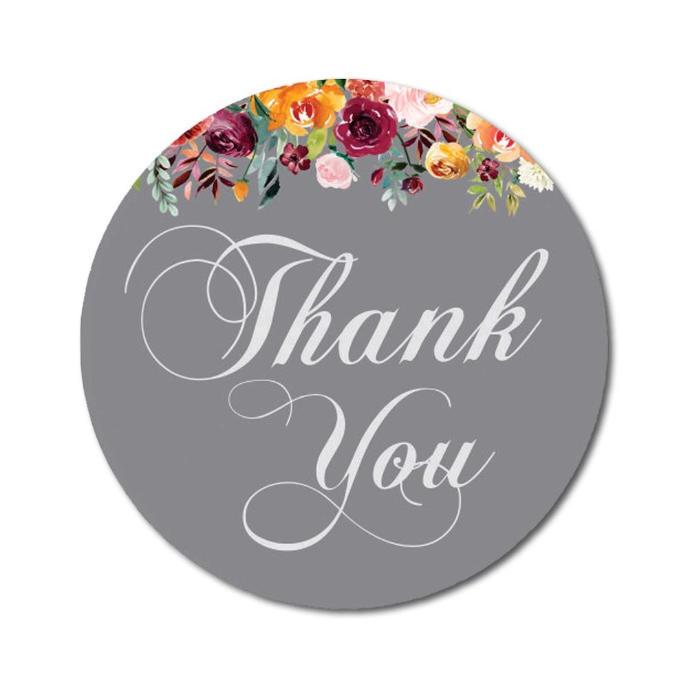 Darling Souvenir 45 Gray Round Flowers & Anchor Thank You Stickers, DIY Envelope Stickers, 1.6 in