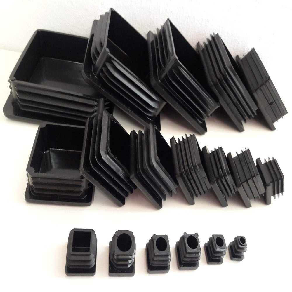 10 Black Square Tube Plugs, 12 x 12 mm
