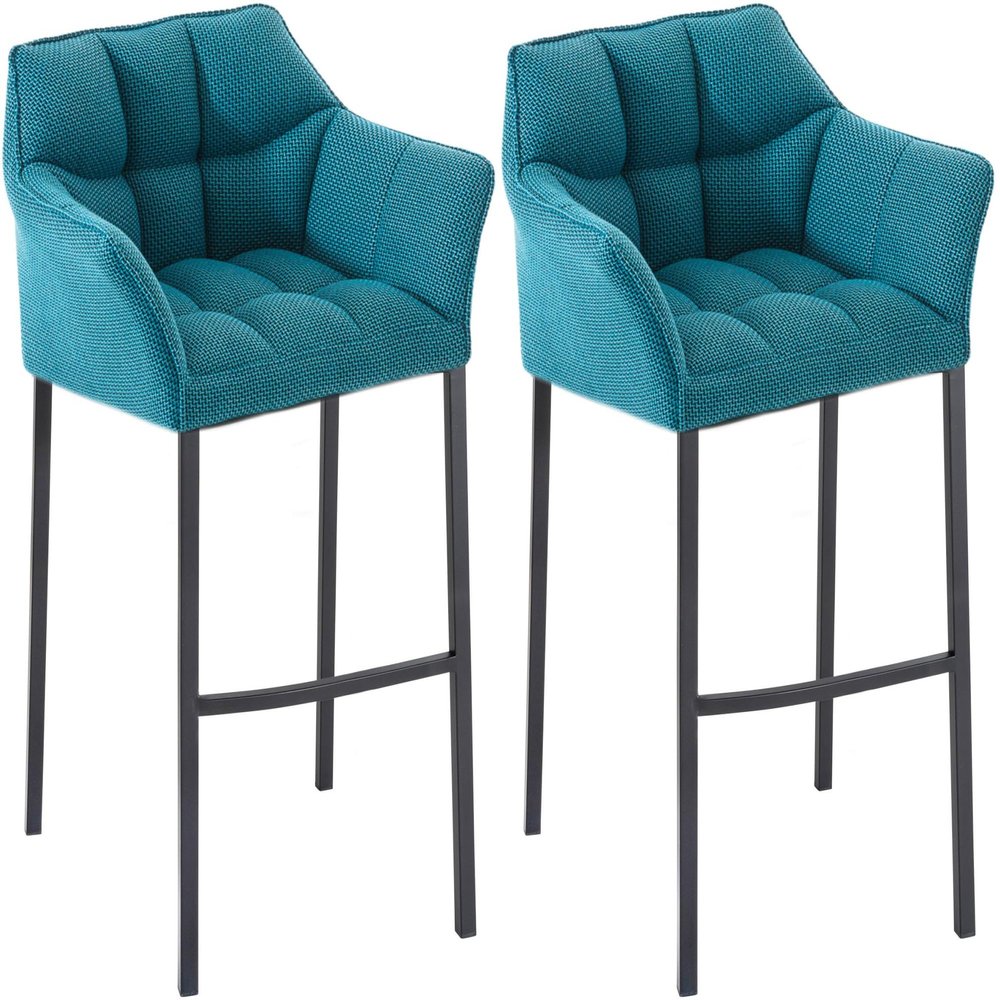CLP Damaso Bar Stools, Set of 2, Upholstered Fabric, Turquoise/Black