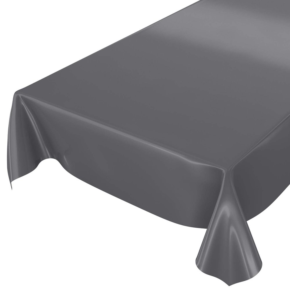 Washable Glossy Anthracite Oilcloth Tablecloth, Plain, Cut Edge, 180 x 140 cm
