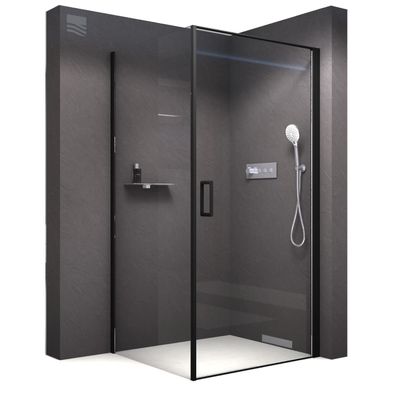 BERNSTEIN Shower Enclosure 100 x 100 x 195 cm, Tempered Glass Shower Partition EX416S with Black Frame and Nano Coating, Corner Shower with Lift-and-Lower Mechanism and Flexible Pivot-Door Installation