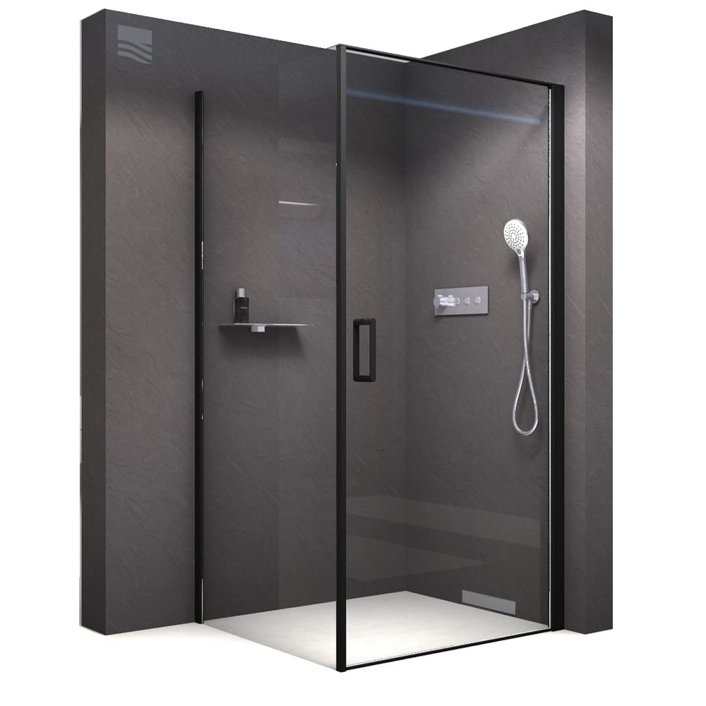 BERNSTEIN Shower Enclosure 100 x 100 x 195 cm, Tempered Glass Shower Partition EX416S with Black Frame and Nano Coating, Corner Shower with Lift-and-Lower Mechanism and Flexible Pivot-Door Installation