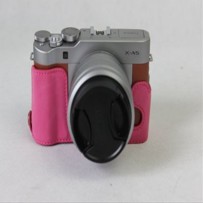 ZAKAO PU Leather Half-Bottom-Opening Camera Case with Wrist Strap for Fujifilm X-A5, Rose Red