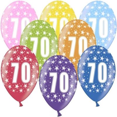 70th Birthday Balloons, 10 Colorful Balloons with Number 70
