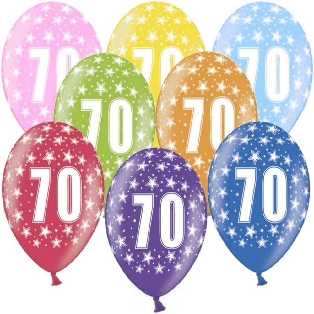 70th Birthday Balloons, 10 Colorful Balloons with Number 70