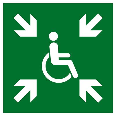 Escape Route Sign – Temporary Evacuation Point – Self-Adhesive Film – 10 x 10 cm