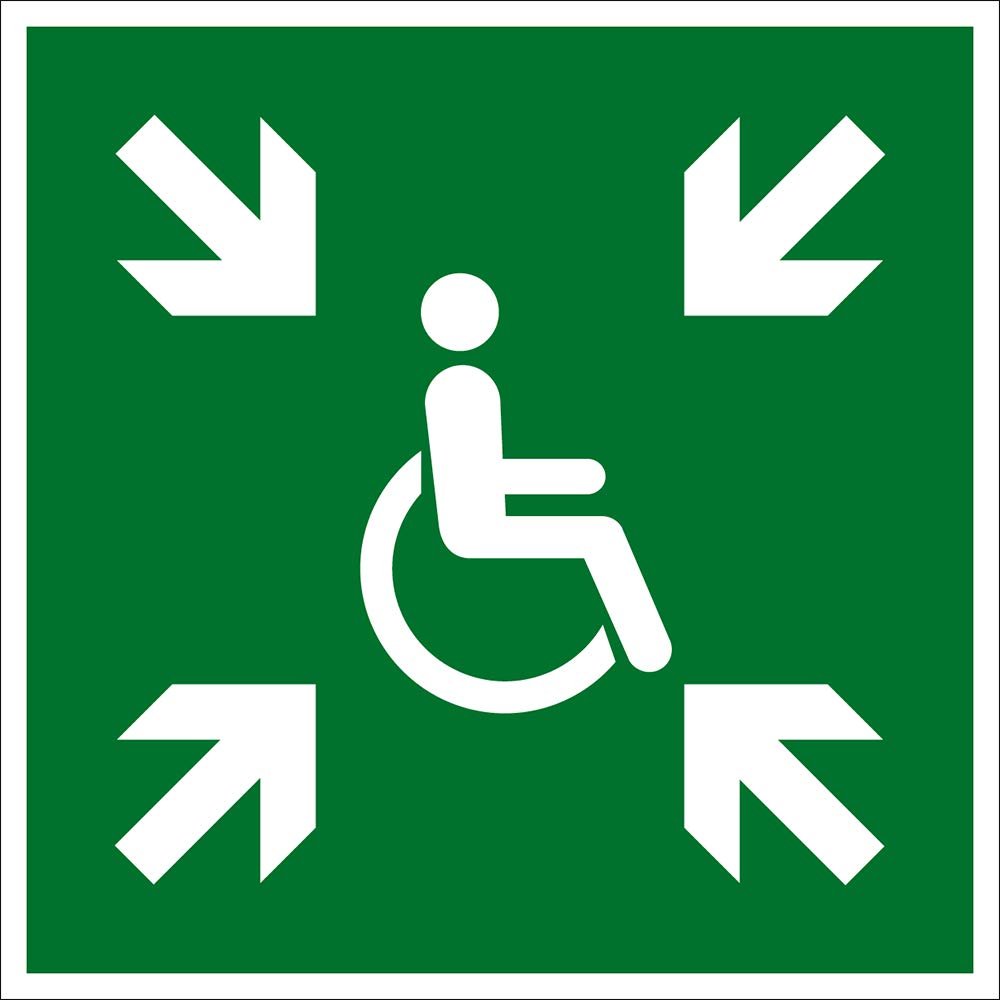 Escape Route Sign – Temporary Evacuation Point – Self-Adhesive Film – 10 x 10 cm