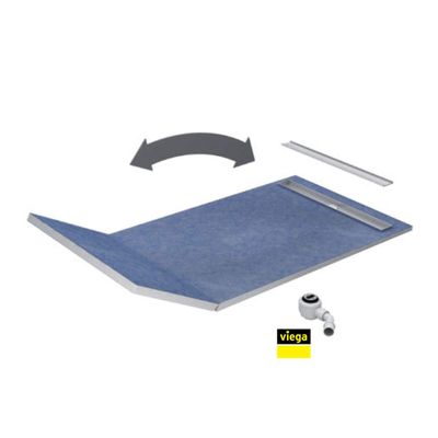 VBChome Tileable Shower Element 130+50 x 80 x 5/10.5 cm, Extra-Flat Shower Board, 8 cm Drain, PLATE Cover, BASE S1