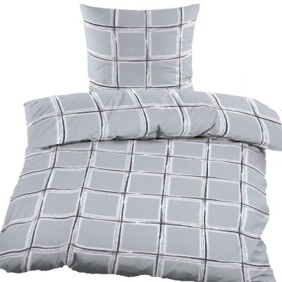 KH-Haushaltshandel Winter Flannel Bedding Set 135 x 200 + 80 x 80 cm, 100% Cotton, Light Gray Plaid (40140)