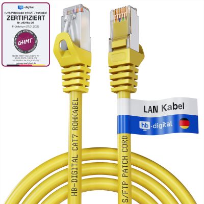 HB-DIGITAL 5 m Cat 7 LAN Cable, RJ45 S/FTP, up to 10 Gbps, 600 MHz, Pure Copper, Yellow