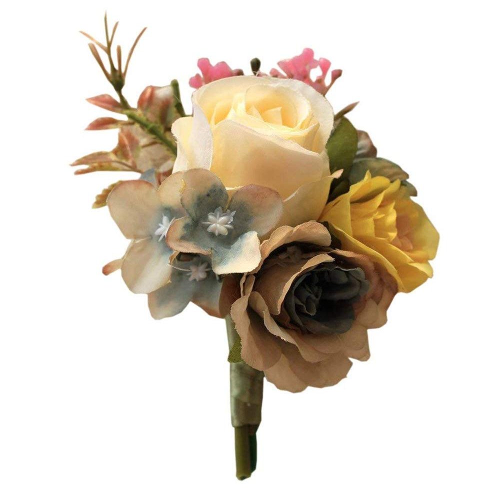 Fouriding Groom Boutonniere Wedding Floral Brooch for Men