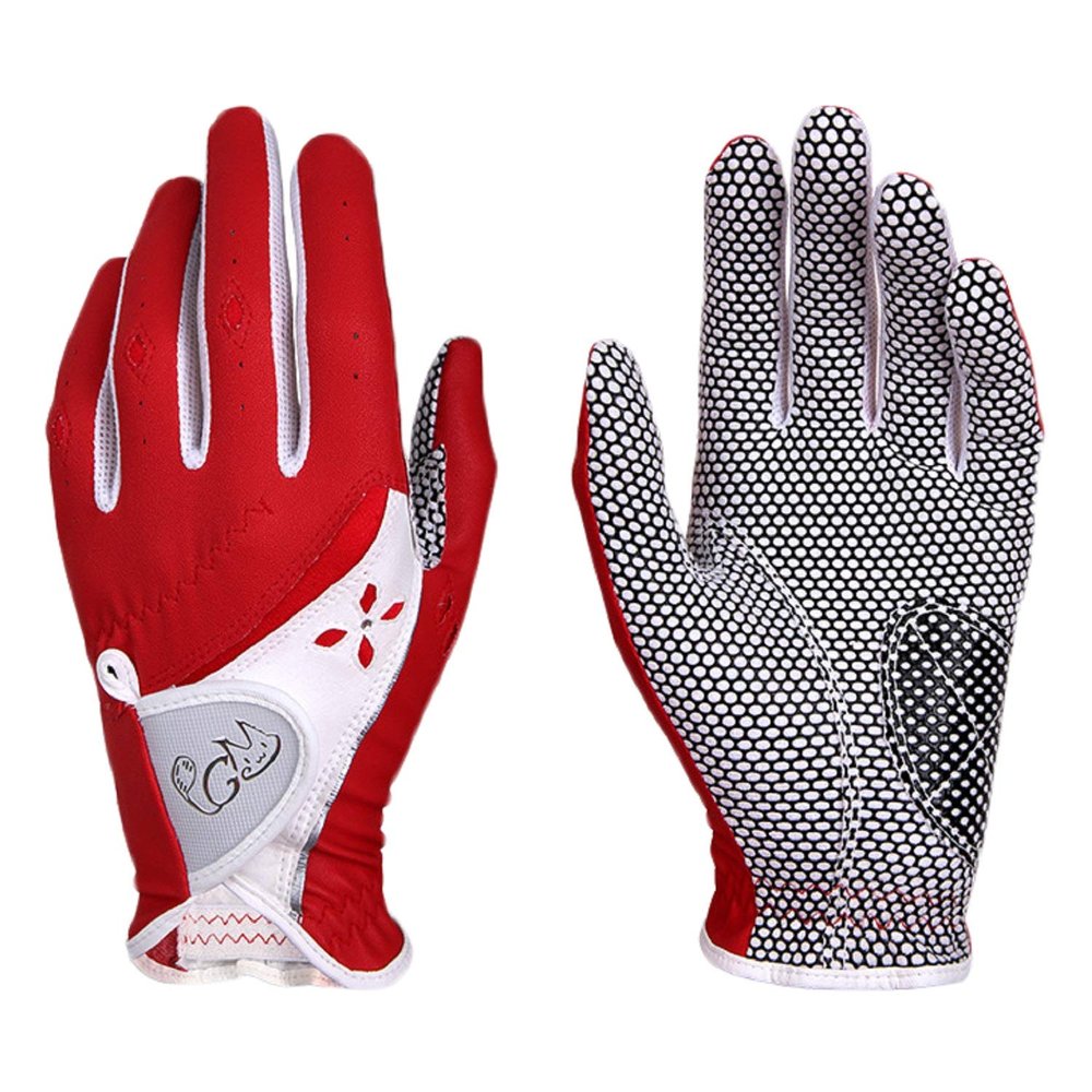 PGM Women's Golf Gloves, Enhanced Grip, Cool and Comfortable, 1 Pair (Red, Size 20, L)