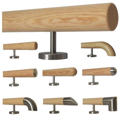 TIBU Pine Wood Handrail, 290 cm, Beveled Ends, 4 Straight Brackets