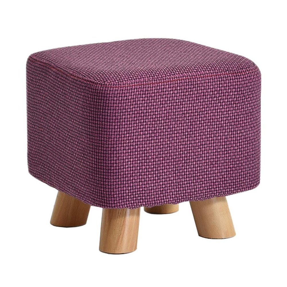 Durable Upholstered Ottoman Pouf, Solid Beech Wood, Purple (29 × 29 × 25 cm)