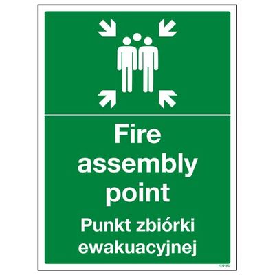 VSafety 17101BC-R English/Polish Fire Assembly Point Sign, 300 x 400 mm