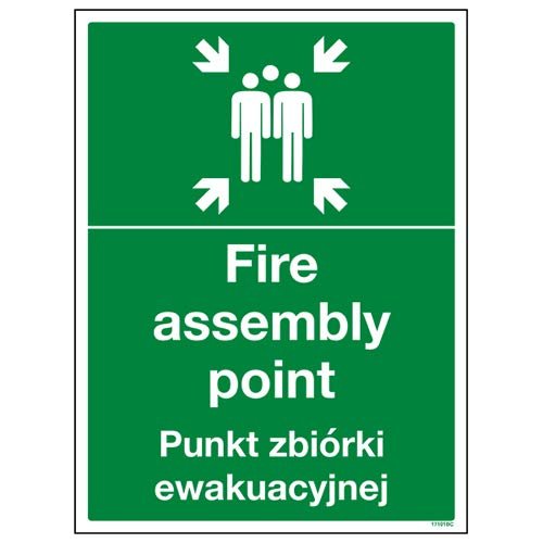 VSafety 17101BC-R English/Polish Fire Assembly Point Sign, 300 x 400 mm