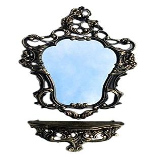 Black and Gold Wall Mirror with Console and Shelf, Baroque Antique Style