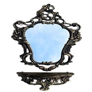 Black and Gold Wall Mirror with Console and Shelf, Baroque Antique Style