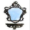 Black and Gold Wall Mirror with Console and Shelf, Baroque Antique Style view 1