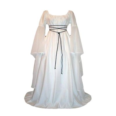 PengGengA Women's White Renaissance Gothic Maxi Dress, 2XL