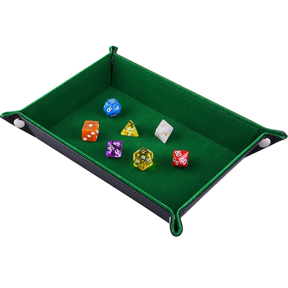 SIQUK Folding Rectangular Dice Tray, PU Leather and Dark Green Velvet