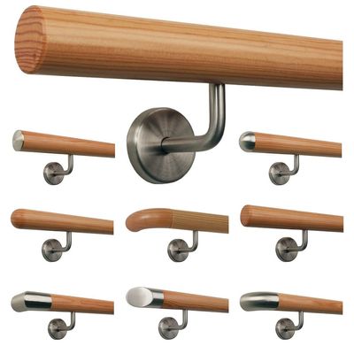 Larch Wood Stair Handrail with Angled Stainless Steel Brackets, 370 cm